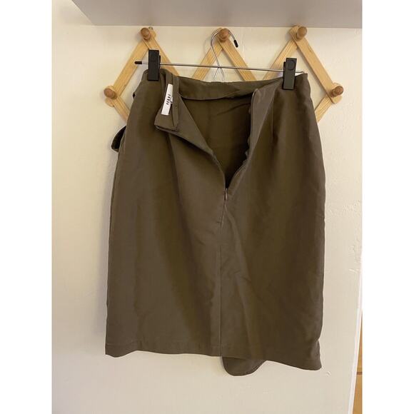 Anthropologie Skirt Women's Small Ro & De Olive Green Asymmetrical Wrap Pencil - Picture 6 of 8